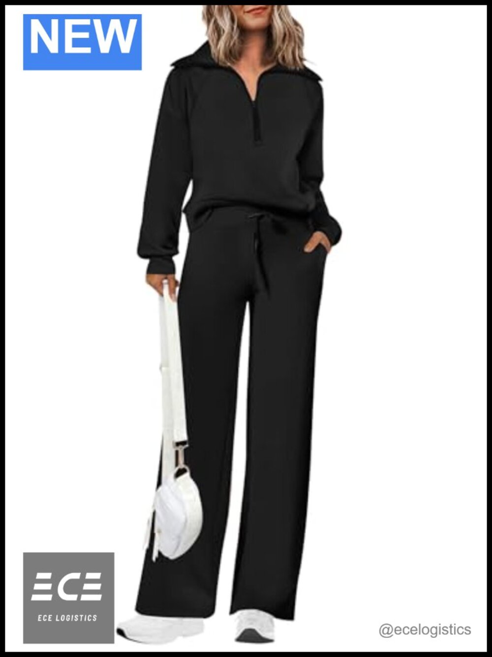 PRETTYGARDEN Women's 2 Piece Lounge Set Half Zip Sweatshirt Palazzo Pants